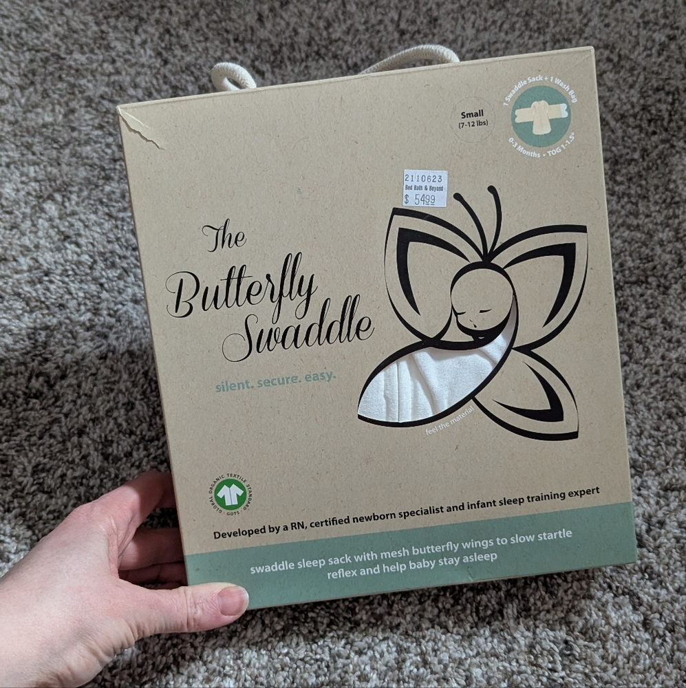 New in Box! "Butterfly Swaddle" - White, Small